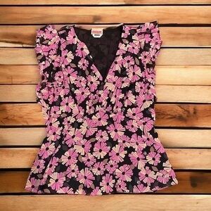 KATE SPADE WALLFLOWER CHIFFON V-Neck Sleeveless Top - Womens Size 6 - Pink